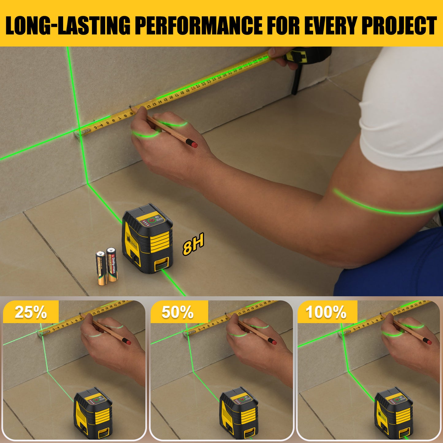 Laser Level, Green Cross Line Laser Lever, With Self-leveling, Manual, Pulse Mode, Lazer Level Tool For Picture Hanging, Tiling, Includes 360 Degree Magnetic Base & Battery